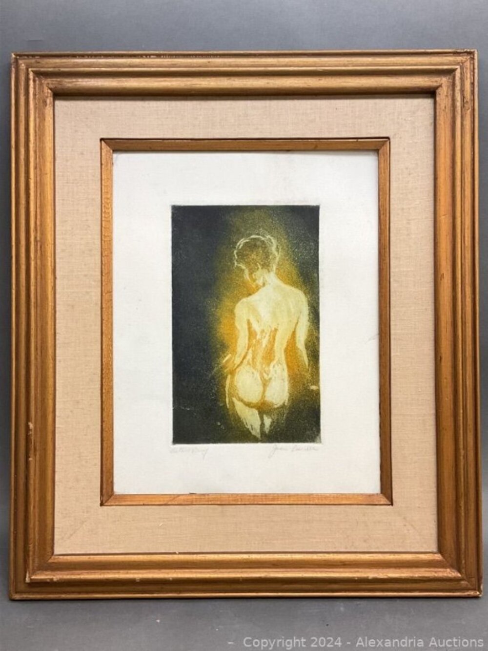 Joan Purcell (Am., b. 1933) color etching of a nude framed